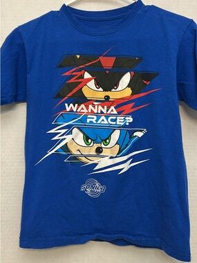 Sonic 'Wanna Race?' Boys Blue Short Sleeve Tee